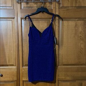 Lulu's Shimmer Cobalt Blue Spaghetti Strap Mini Dress